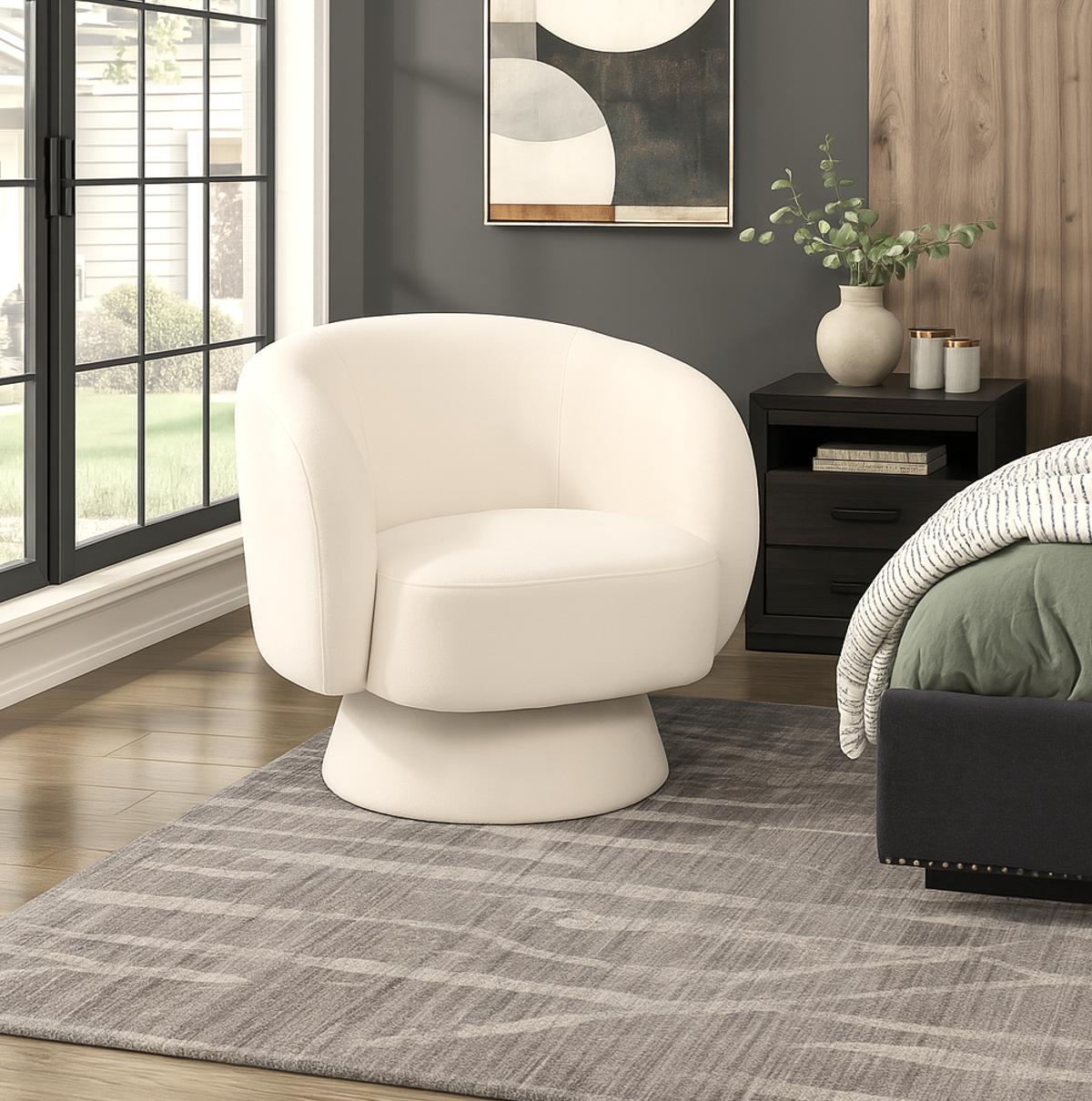 V355-IA-AC-CW-202506301125-00 Interior Ave - Celine Swivel Armchair – Chenille Pearl White - Image 1