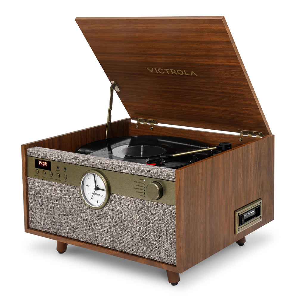 V398-VTA-830SB-WLN-INT-202508221625-00 Victrola Century Signature 6-in-1 Wood Record Player - Walnut - Image 1