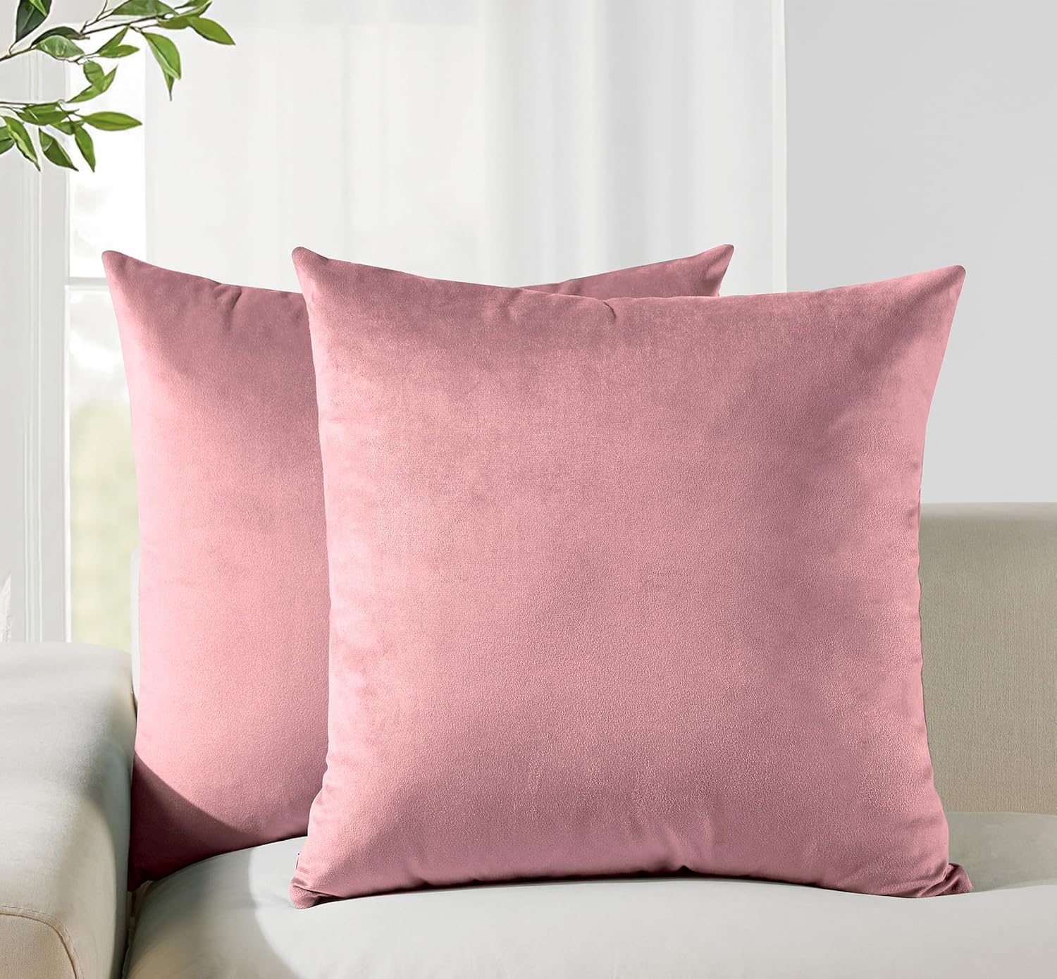 V439-VEL-BLUSH-45-202509051150-00 Twin-Pack Velvet Cushion Covers - Soft Microfibre Cushion Covers with Hidden Zipper (Blush, 45cm*45cm) - Image 1