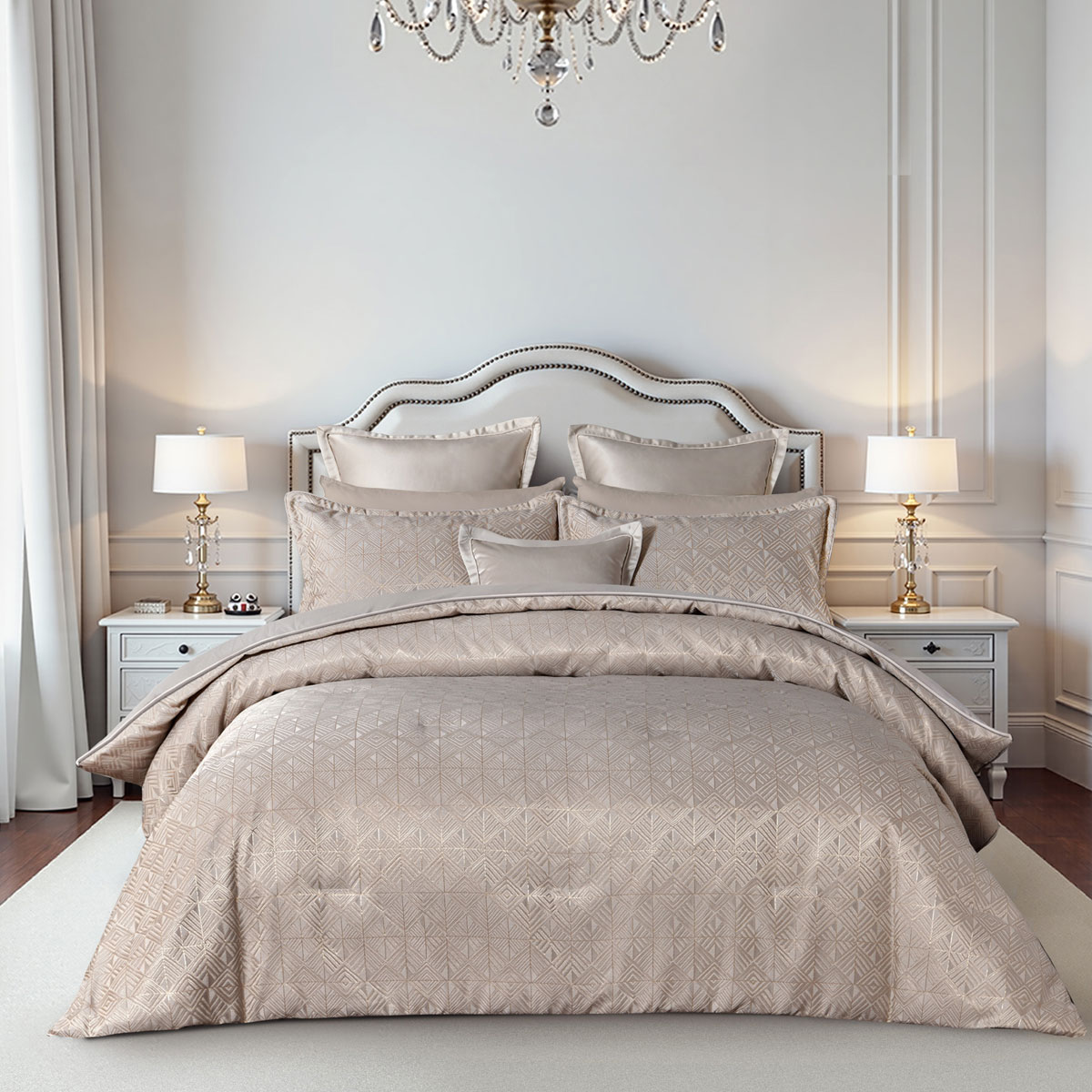 V442-BCA-COMFORTER-BELLAGIO-GOLD-KI-202507031627-00 Bianca Bellagio Gold 6 Pcs Jacquard Geometric Comforter Set Queen/King - Image 1