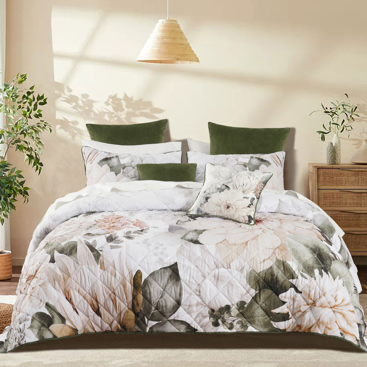 V442-BCA-COVERLETS-GISELLE-WHITE-SK-202507031627-00 Bianca Giselle White Polyester Printed Floral Coverlet Set Super King - Image 1