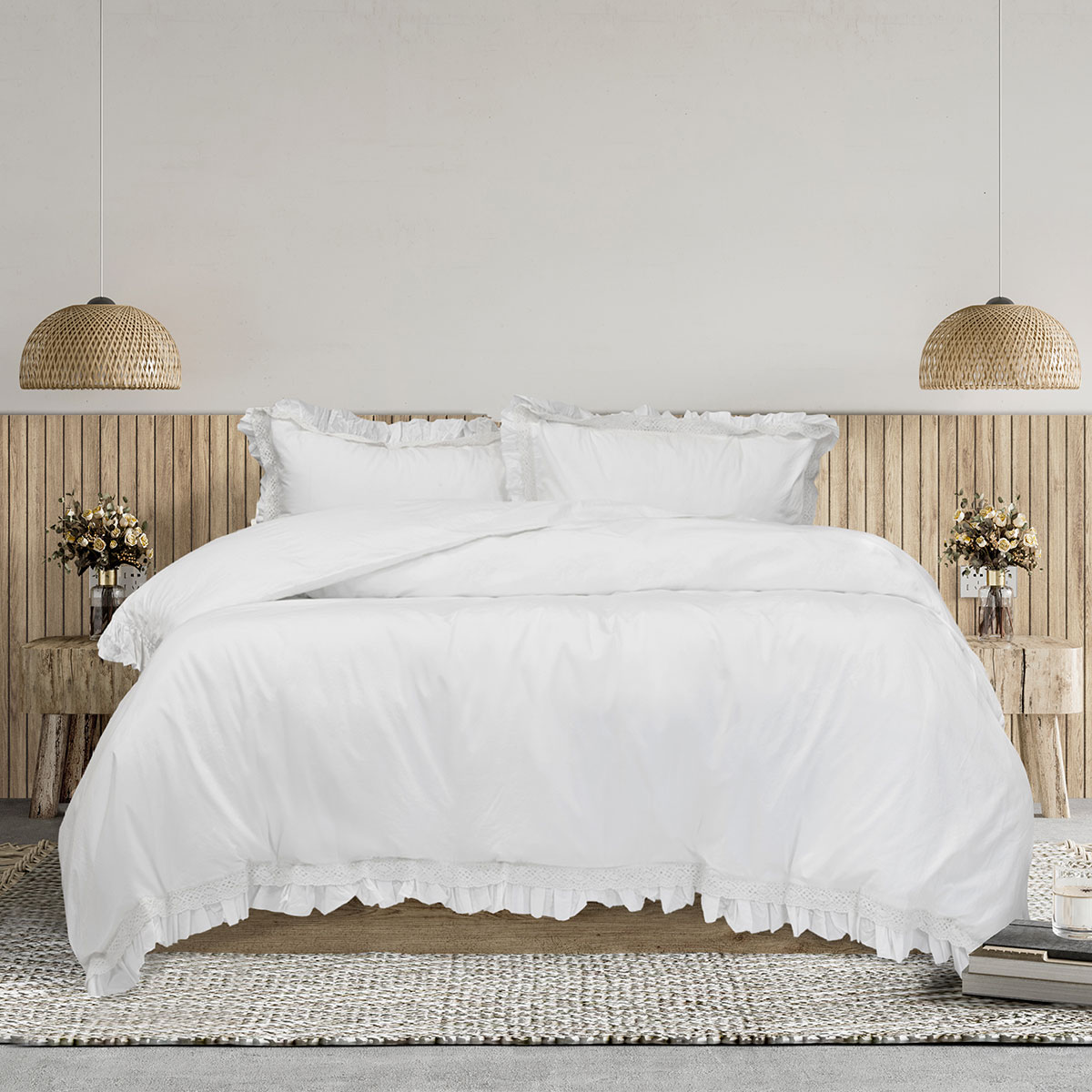 V442-INT-QUILTCS-ADELERUFFLE-WHITE-KI-202507031613-00 Algodon Adele White Cotton Ruffle Quilt Cover Set King - Image 1