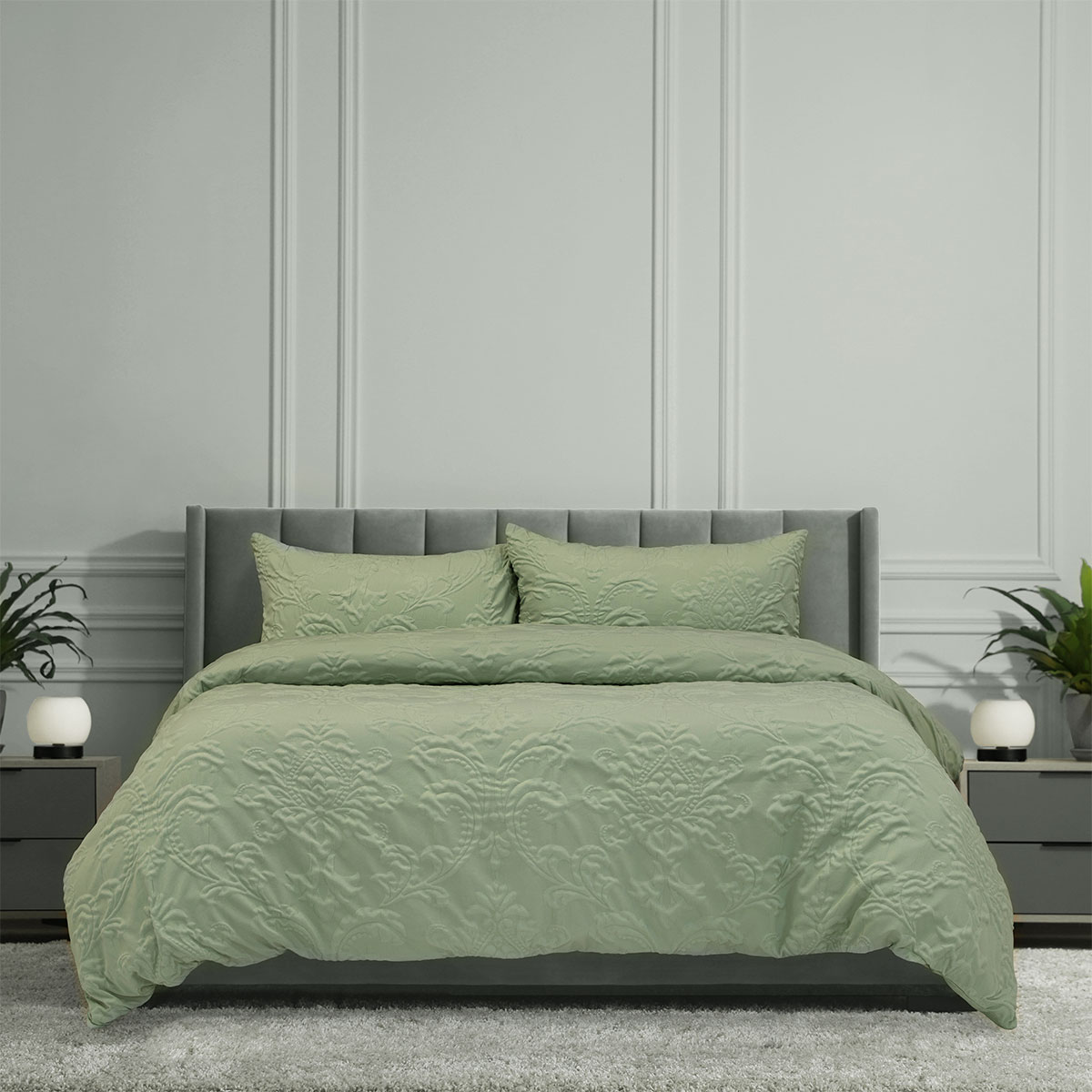V442-INT-QUILTCS-ADELINE-SAGE-QS-202507031604-00 Ardor Adeline Sage Jacquard Damask Quilt Cover Set Queen - Image 1