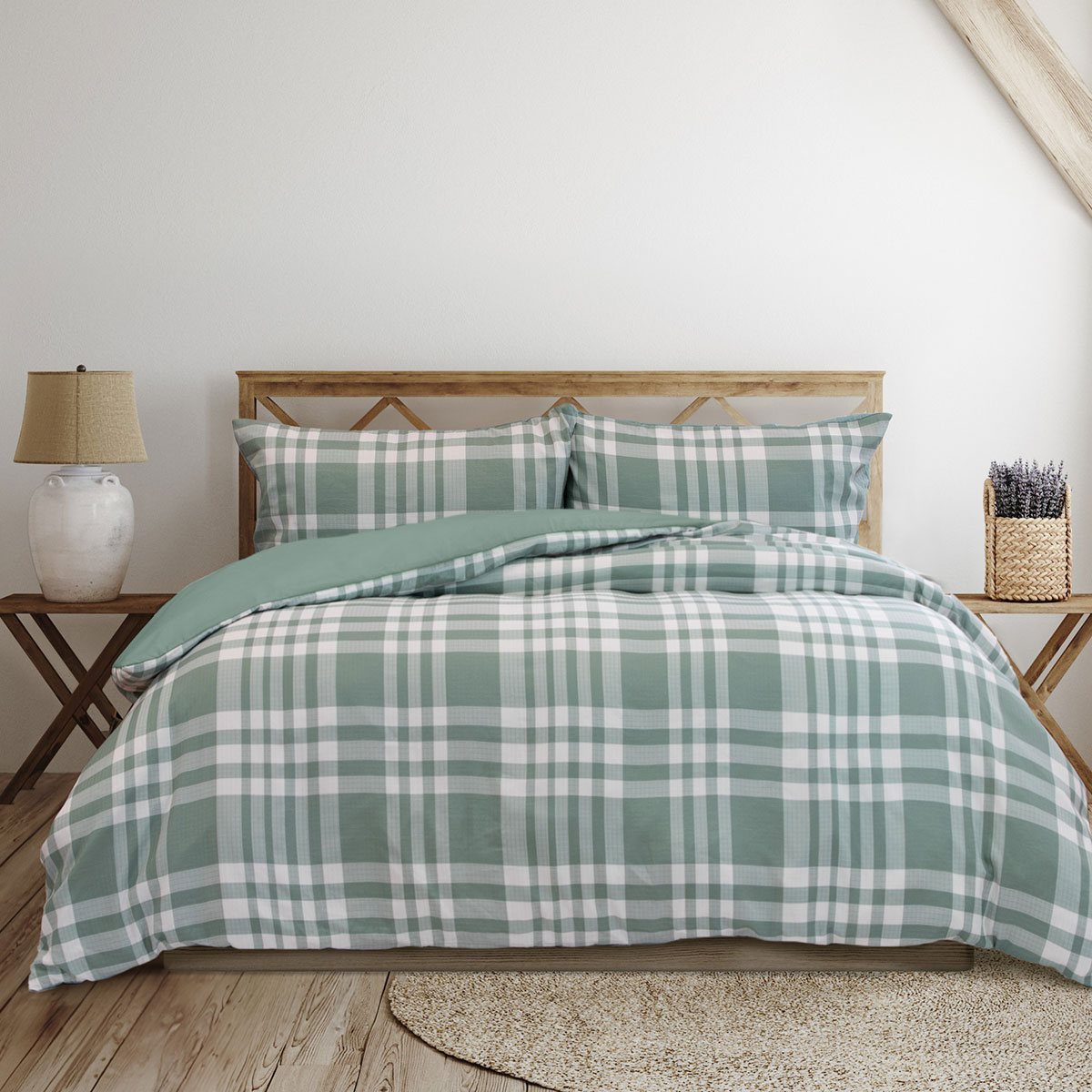 V442-INT-QUILTCS-RONAN-GREEN-QS-202507031624-00 Ardor Ronan Green Plaid Jacquard Quilt Cover Set Queen - Image 1