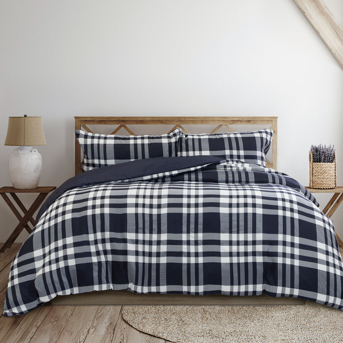 V442-INT-QUILTCS-RONAN-NAVY-QS-202507031624-00 Ardor Ronan Navy Plaid Jacquard Quilt Cover Set Queen - Image 1
