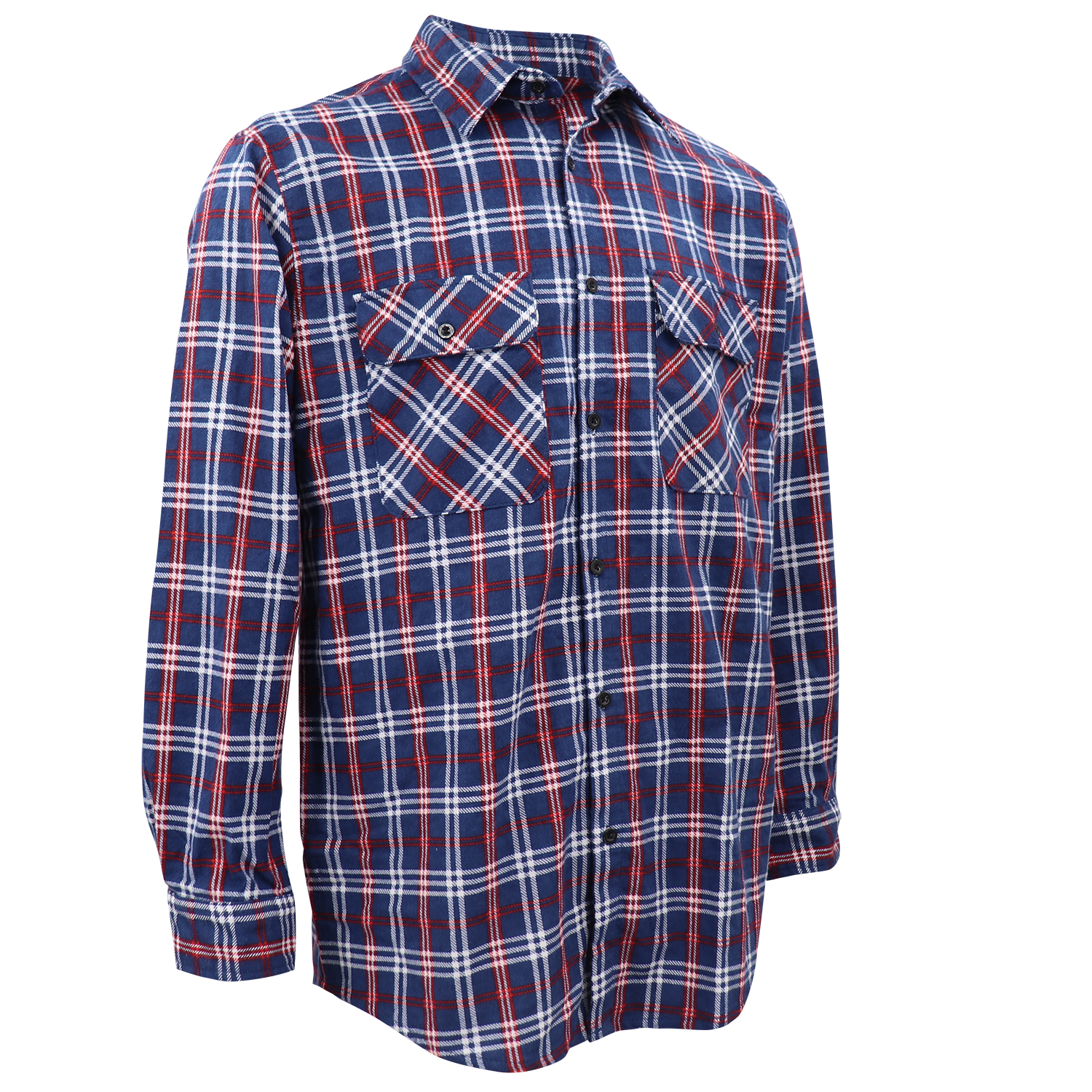 V474-666603-202507050120-00 Men's 100% Cotton Flannelette Shirt Long Sleeve Plaid Check Flannel w Pockets, Patriot Blue Plaid, 2XL - Image 1