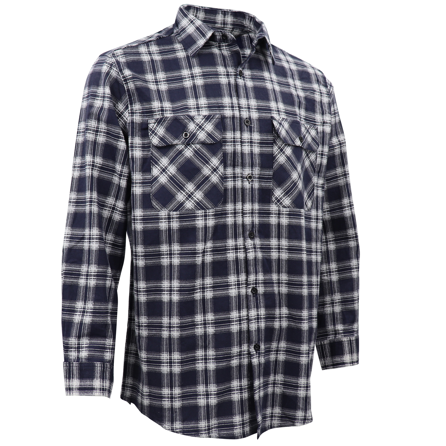 V474-666617-202507050120-00 Men's 100% Cotton Flannelette Shirt Long Sleeve Plaid Check Flannel w Pockets, Midnight Navy Plaid, S - Image 1
