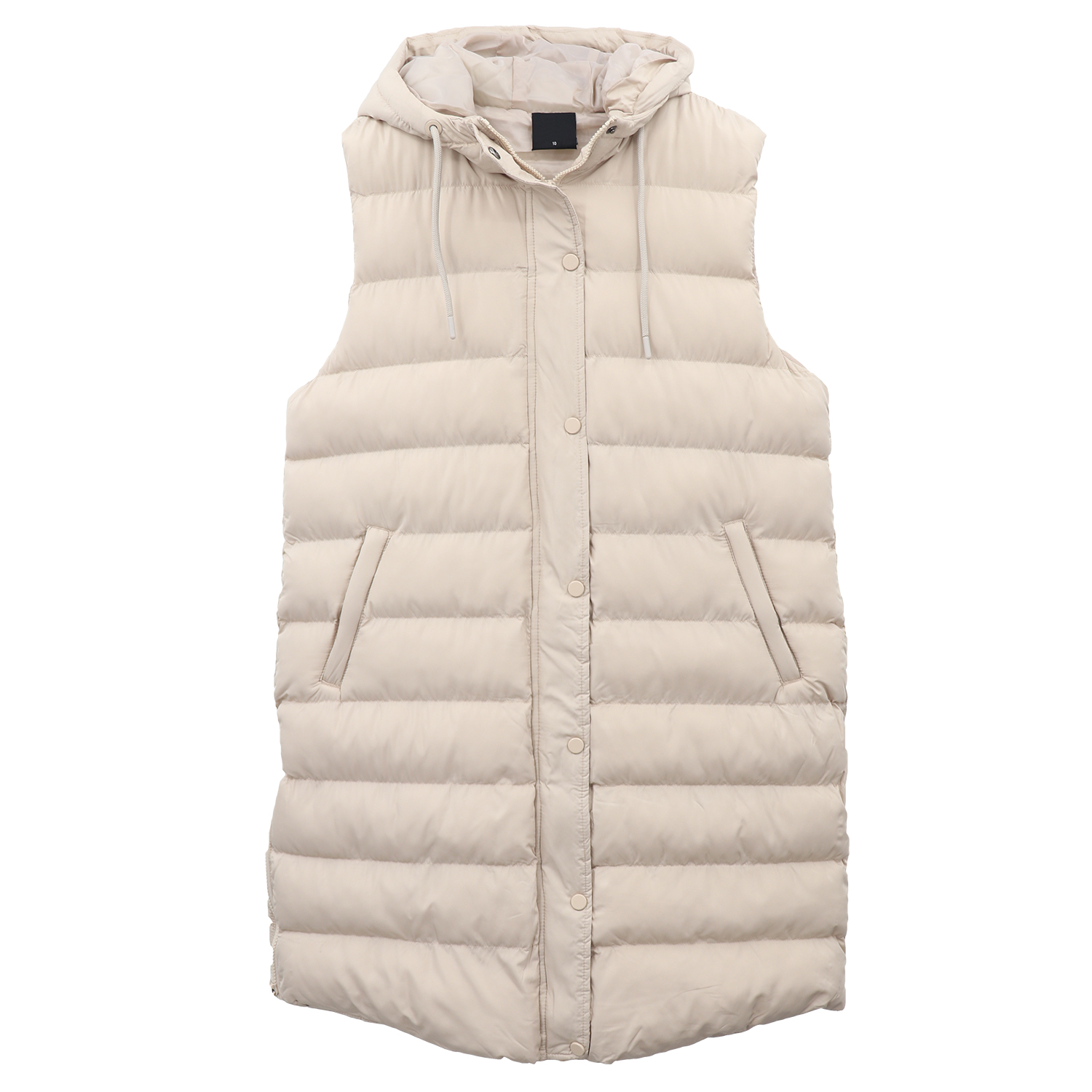 V474-674170-202507050125-00 Women's Longline Padded Vest Hooded Jacket Puffer Puffy Quilted Zip Coat Gilet, Khaki, 18 - Image 1