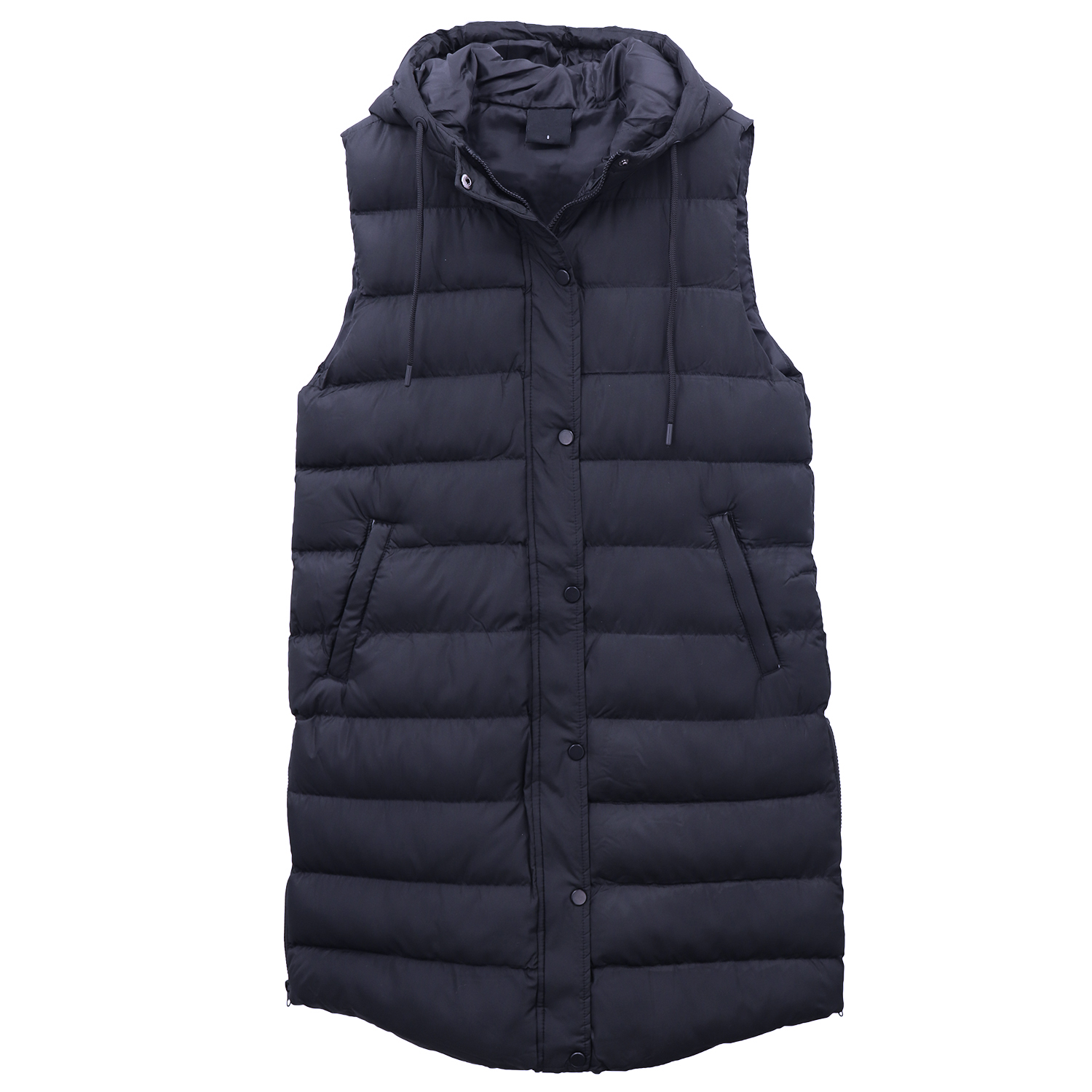 V474-674172-202507050125-00 Women's Longline Padded Vest Hooded Jacket Puffer Puffy Quilted Zip Coat Gilet, Navy, 10 - Image 1