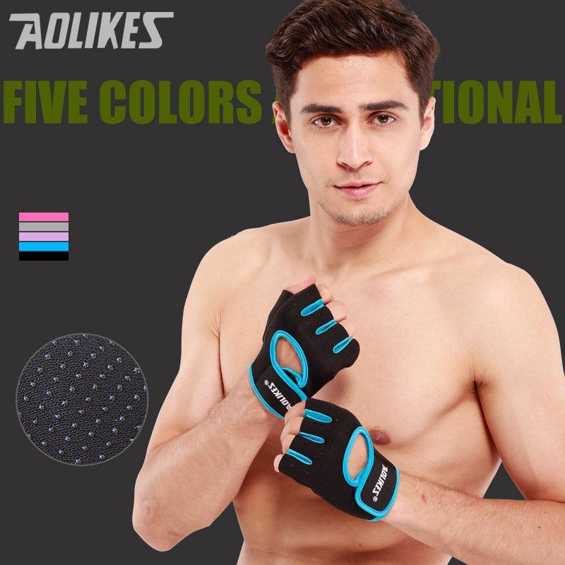 V528-1678556862-202509301627-00 L Size Aolikes Sports Gloves Weight Lifting Exercise Training Workout Bike Riding - Black+Blue - Image 1