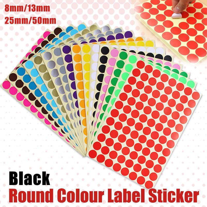 V528-5PCS-BLACK-8MM260DOTS-819950-202510010918-00 8/13/25/50mm Colour Sticker Dots Adhesive Round Labels Circular Scrapbooking Black - 8mm 260 Dots - 5 Sheets - Image 1