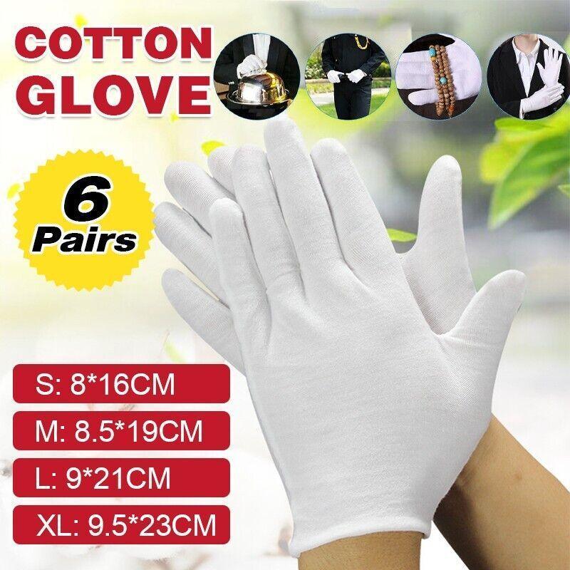 V528-6PCSWORKHANDS-M-706042-202510011018-00 6 Pairs Handling Work Hands Protector Soft Costume Jewellery Cotton White Gloves - M - Image 1