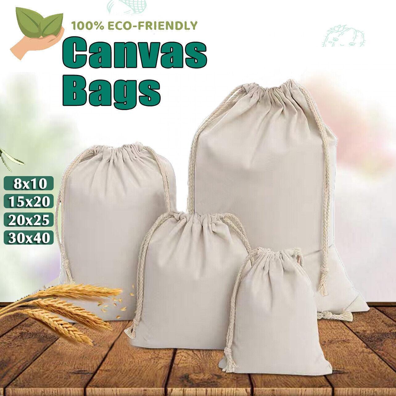 V528-9360101012809-202509301754-00 10X Canvas Cotton Drawstring Bags Linen Calico Tote Gift Storage Pouches - 8x10cm - Image 1