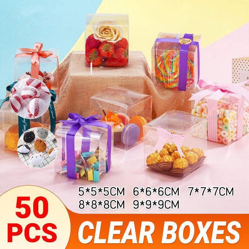 V528-9360312081687-202510010309-00 50 PVC Clear Transparent Macaron Square Cube Boxes For Wedding Favour Gift Candy - 90x90x90MM - Image 1