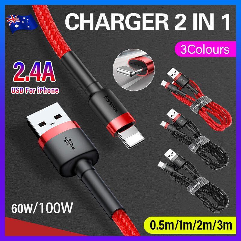 V528-9360312100050-202509301809-00 Grey Black Genuine BASEUS 2.4A USB to Lighting Charging Cable Cord for iPhone 13 12 Pro XS - 3 m - Image 1