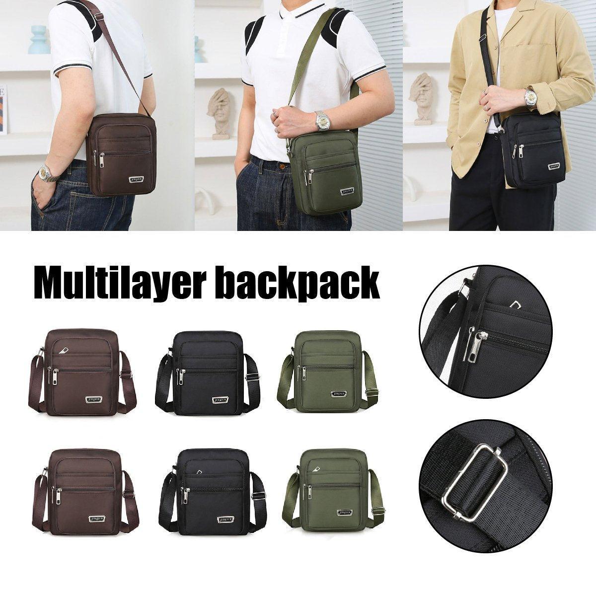 V528-BAG-6-ZIPPERS-GREEN-574782-202509301836-00 Mens Crossbody Shoulder Bag Travel Messenger Bag Casual Handbag for Boys and Men - Green-6 zippers - Image 1