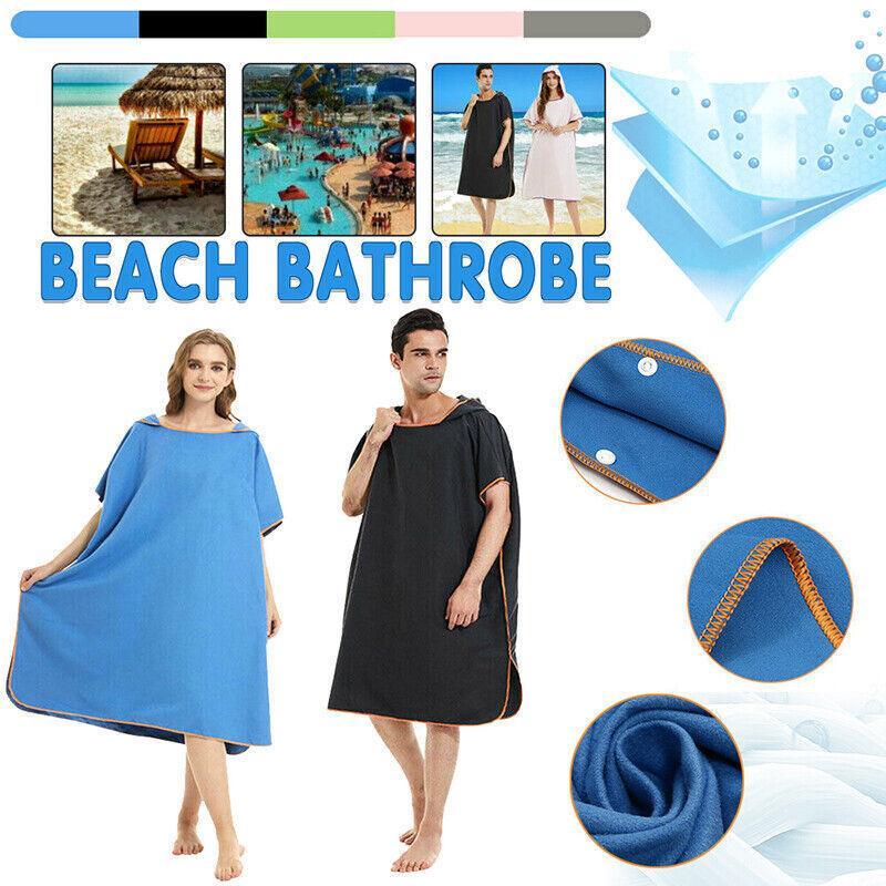 V528-BATHROBE-GREY-154691-202509251440-00 Adult Changing Robe Towel Bath Hooded Quick Dry Beach Towel Poncho Bathrobe - Grey - Image 1
