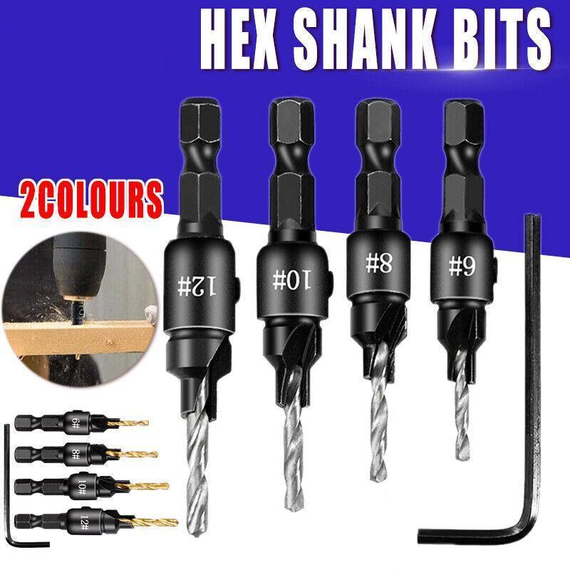 V528-BITSET-4PCS-SILVER-622906-202509301209-00 4PCS Screw Countersink Bit Set Pilot Holre Drill Metal Plastic Wood Hex Shank - Silver - Image 1