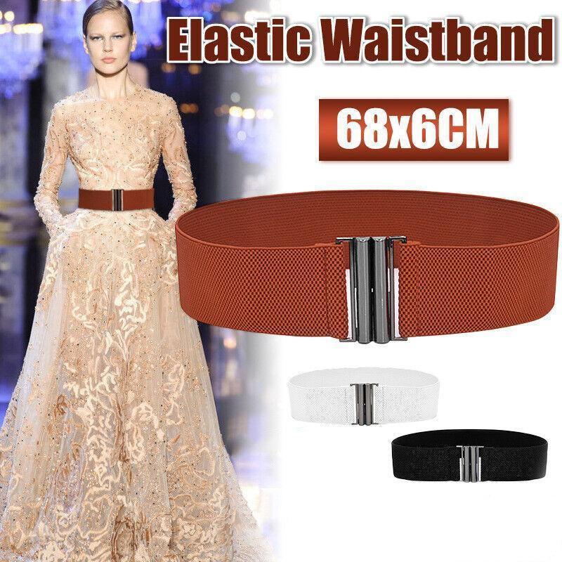 V528-BUCKLECINCH-BROWN-909874-202510010927-00 3Colours Waist Belt Elastic Waistband Stretch Women Dress Metal Buckle Cinch Au - Brown - Image 1