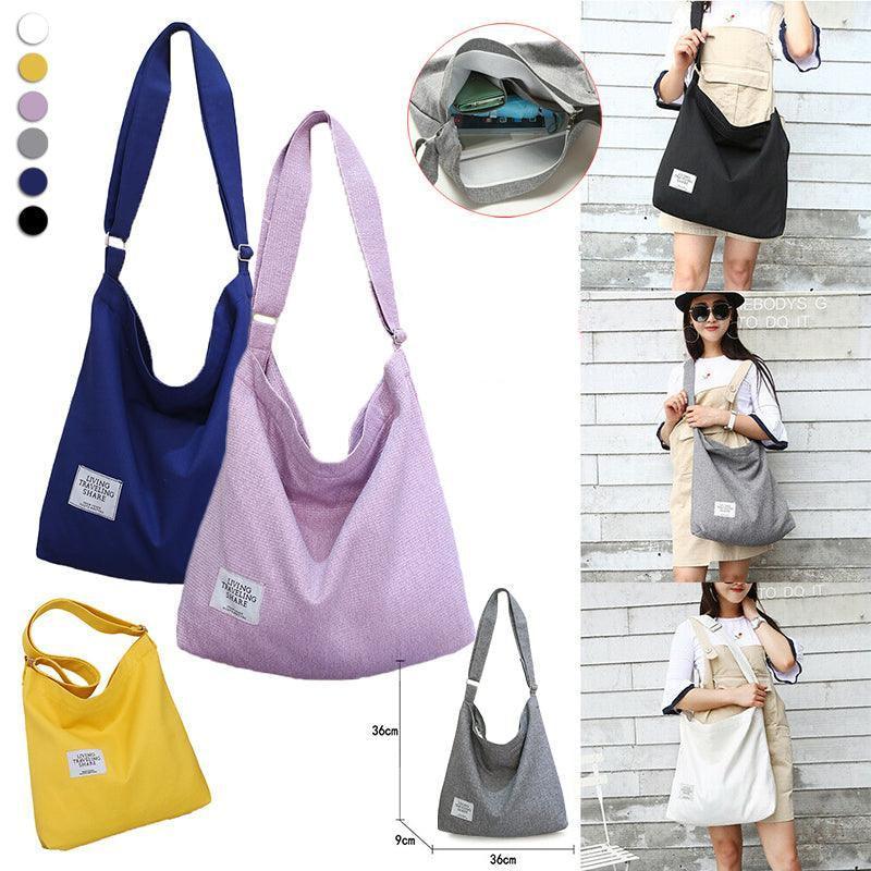 V528-CANVASBAG-LIGHTGREY-91604-202509301745-00 Womens Large Canvas Handbag Ladies Travel Messenger Shoulder Bag Hobo Tote Purse - Light Grey - Image 1