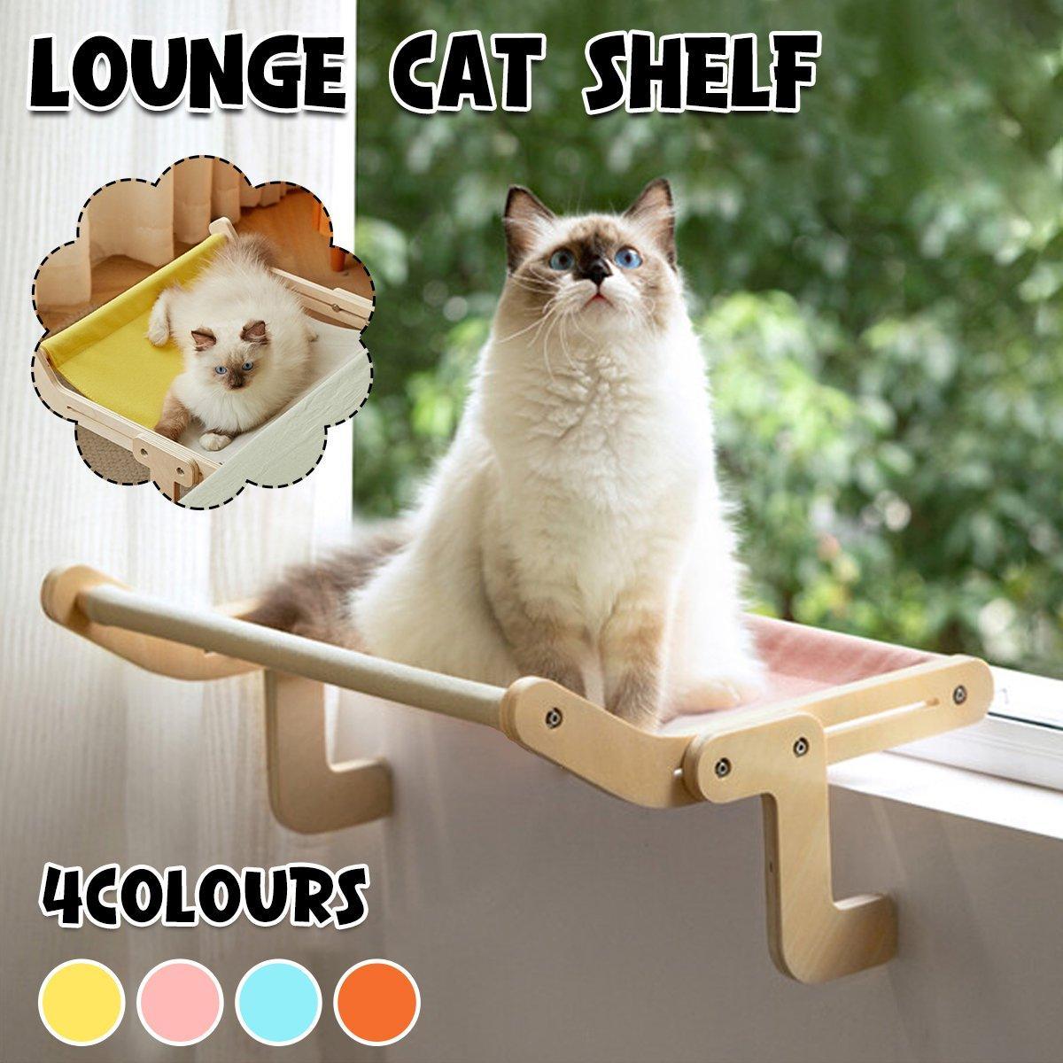 V528-CAT-HAMMOCK-ORANGE-705564-202509301845-00 Window Hanging Cat Hammock Solid Wood Sun Bed Nest for All Seasons Durable - Grey+Orange - Image 1