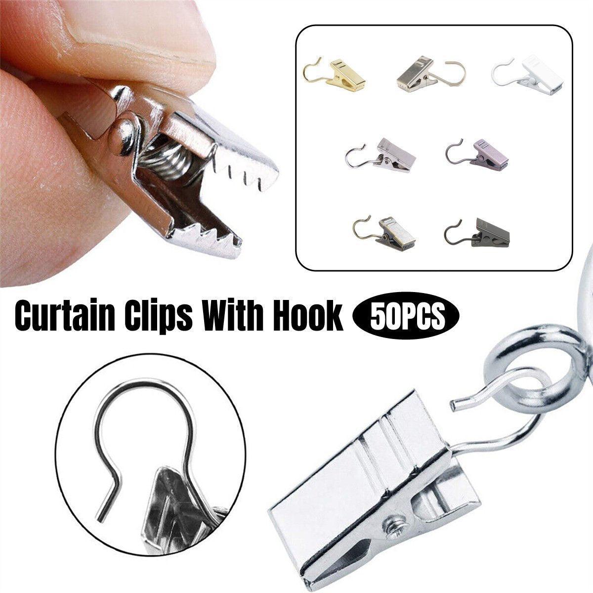 V528-CLAMP-304-50PCS-547595-202510011145-00 50PCS Stainless Steel Curtain Clip Hooks Strong Load-bearing Shower Accessories - Silver White - Image 1