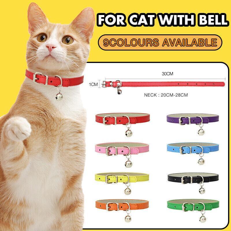 V528-COLLAR-PINK-72266-202510011045-00 Adjustable PU Leather Cat Collar with Bell Breakaway Buckle 9 Colours - Pink - Image 1