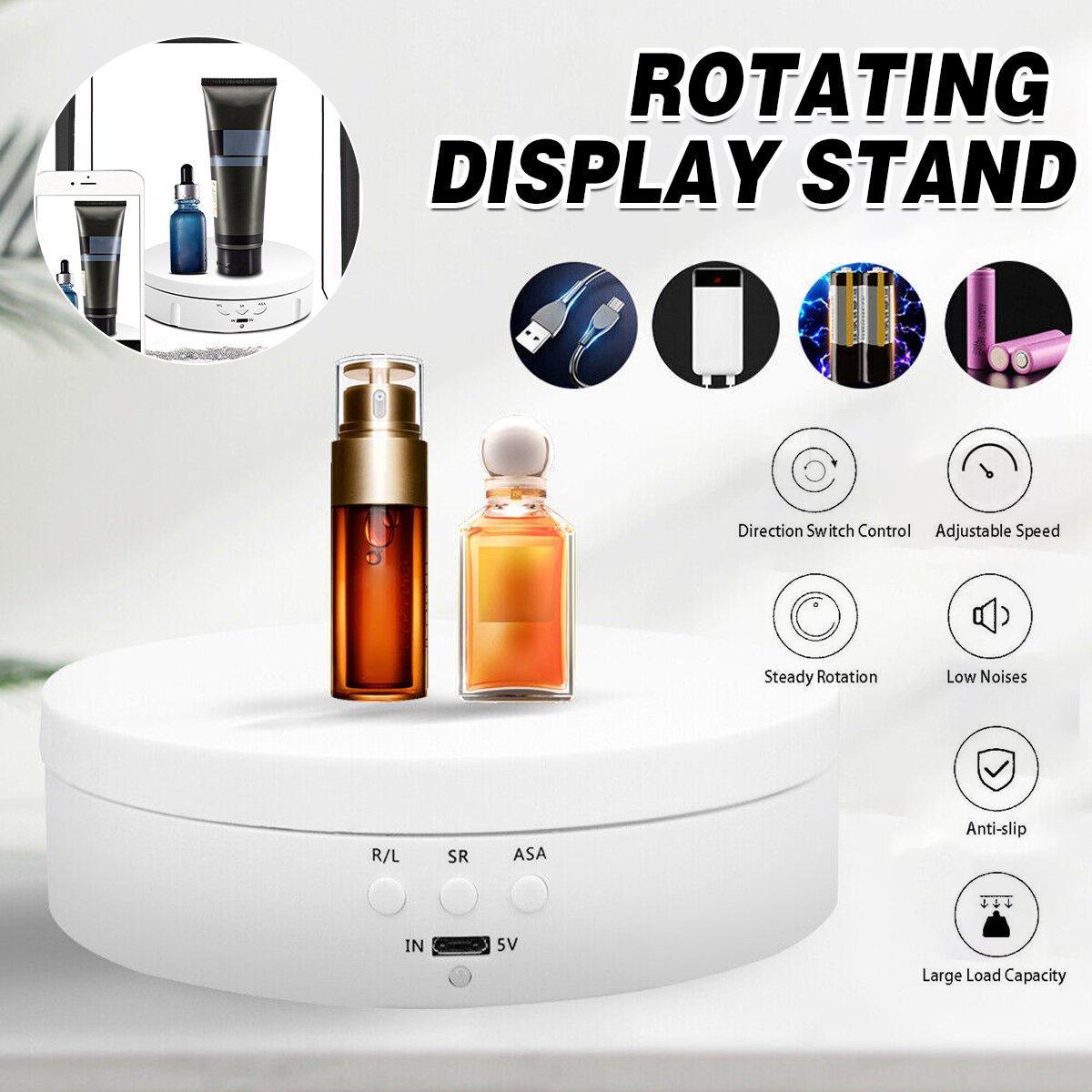 V528-DISPLAY-STAND-WHITE-706150-202509251641-00 360° Rotating Electric Turntable Display Stand Jewelry Photography Show Holder - Image 1