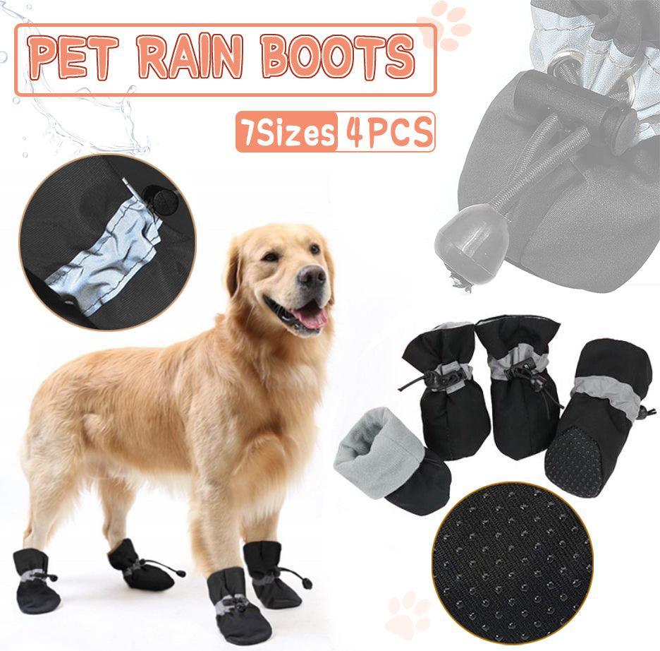 V528-DOGSHOES-3BLACK-676453-202510010227-00 Set Anti Slip Waterproof Protective Dog Shoes Rain Boots Pet Socks Booties 4Pcs - L - Image 1