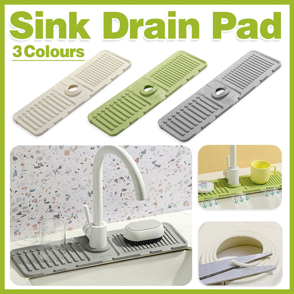 V528-DRAIN-MAT-OFF-WHITE-617243-202509302209-00 Faucet Draining Pad Narrow Sink Splash Guard Mat for Washbasin Water Catcher - White - Image 1