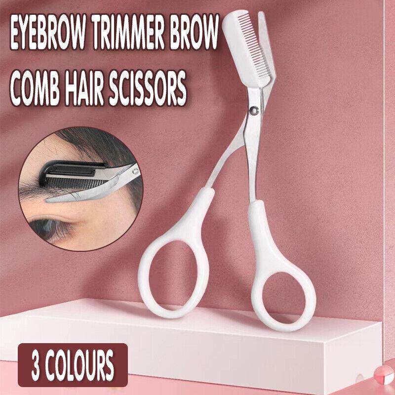 V528-EYEBROWRAZORSCISSOR-PINK-708900-202509301145-00 Eyebrow Scissors with Comb Stainless Steel Makeup Trimmer Beauty Tool 3 Colours - Pink (Eyebrow Razor + Scissor) - Image 1