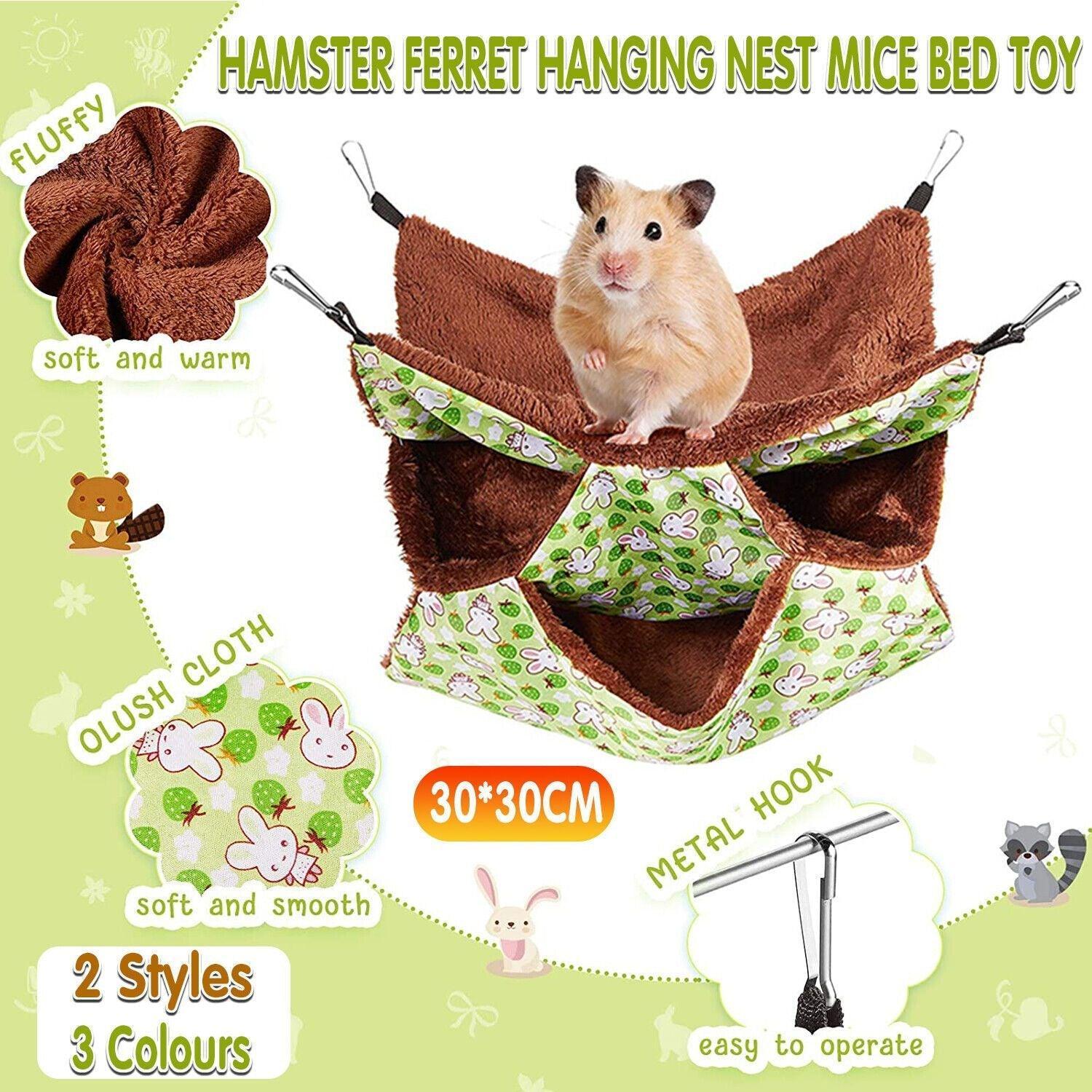 V528-HAMSTERHAMMOCK-PINKRABBIT-68836-202509301918-00 Hanging Hammock Nest Bed for Hamster Guinea Pig Ferret Rat Mice Cage Warmer Toy - Pink Rabbit - Image 1