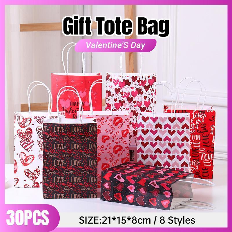 V528-HANDBAG-30PCS-Y167-666763-202510010818-00 30x Valentines Day Love-Themed Tote Bag Elegant Kraft Paper Handbag Lightweight - Y167 - Image 1
