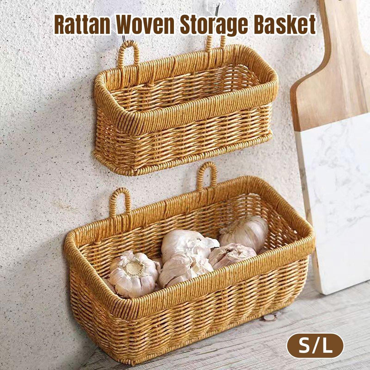 V528-HANGING-LARGE-886212-202509291945-00 Wall-Mounted Rattan Style Hanging Storage Basket Kitchen Vegetable Fruit Basket - Large - Image 1