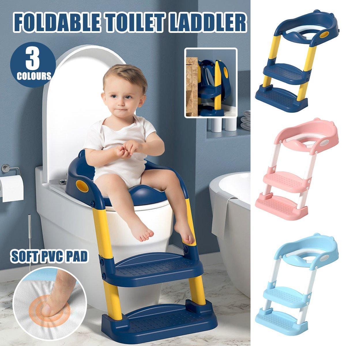 V528-KIDTOILETSEAT-PVC-PINK-334300-202509302000-00 Potty Training Toilet Seat Chair with Ladder Step-Up Stool Foldable Design - Pink - Image 1