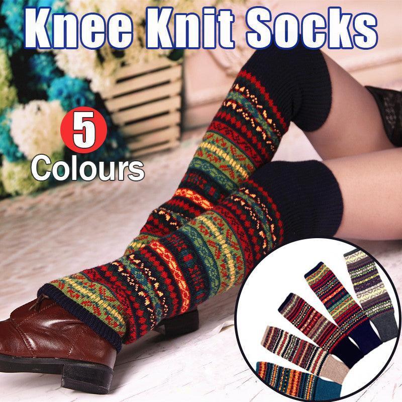 V528-KNEEKNITSOCKS-KHAKI-658613-202510010918-00 Women Ladies Winter Warm Knit Wool Leg Warmer Woolen Knee Knit Socks Leggings - Khaki - Image 1