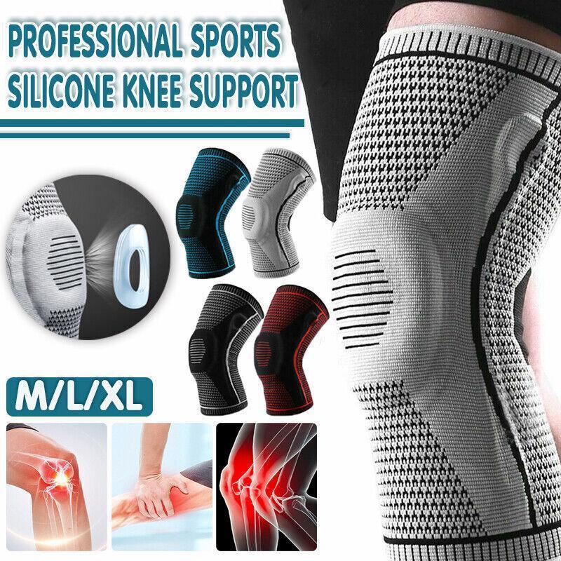 V528-KNEESUPPORT-GREY-L-906291-202510010354-00 Grey Knee Brace Knee Compression Sleeve Professional Sports Silicone Knee Support - L - Image 1