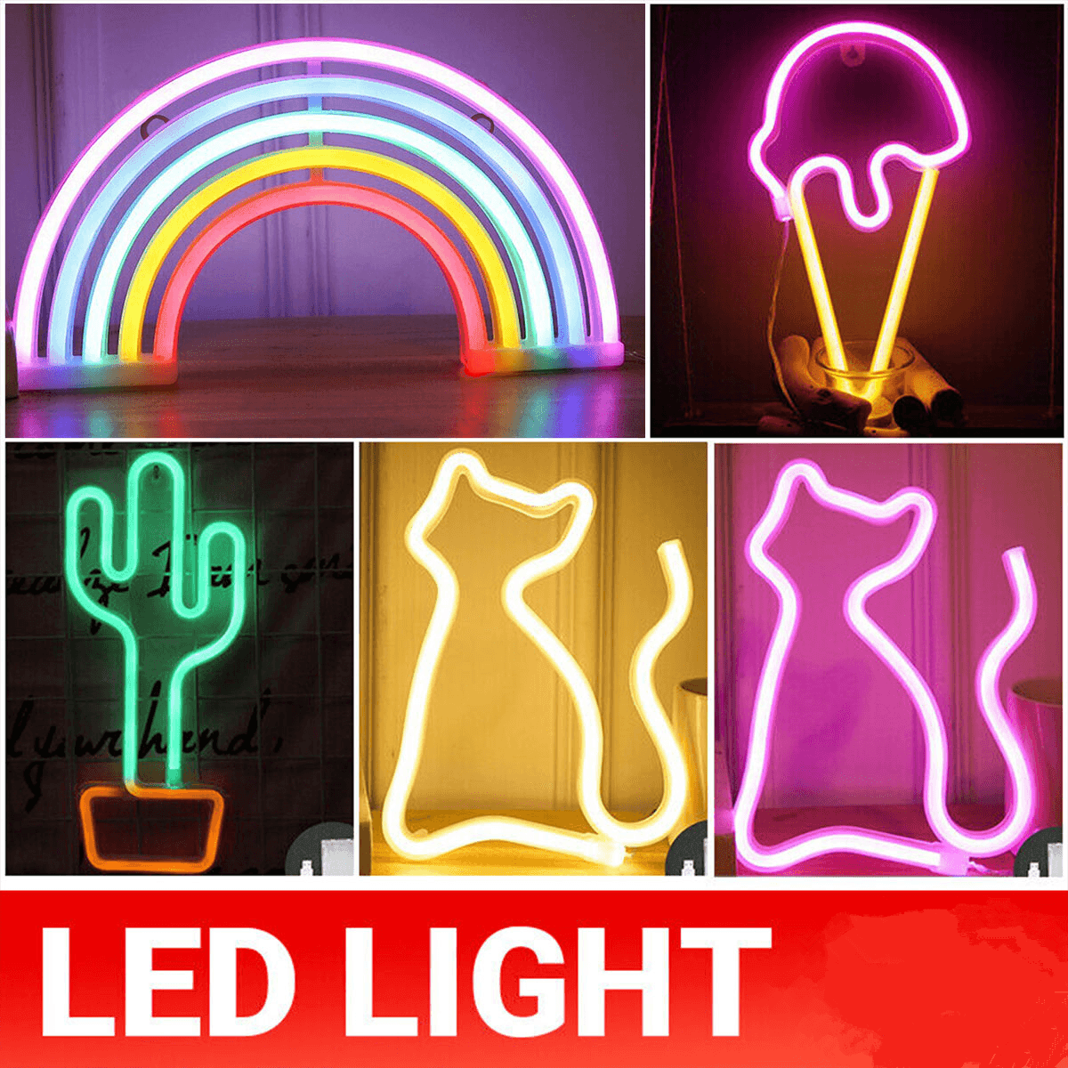 V528-LEDLIGHT-CATPINK-244298-202510011154-00 LED Rainbow Neon Light Lamp for Bedside Night Room Wall Home Decoration - Cat Pink - Image 1