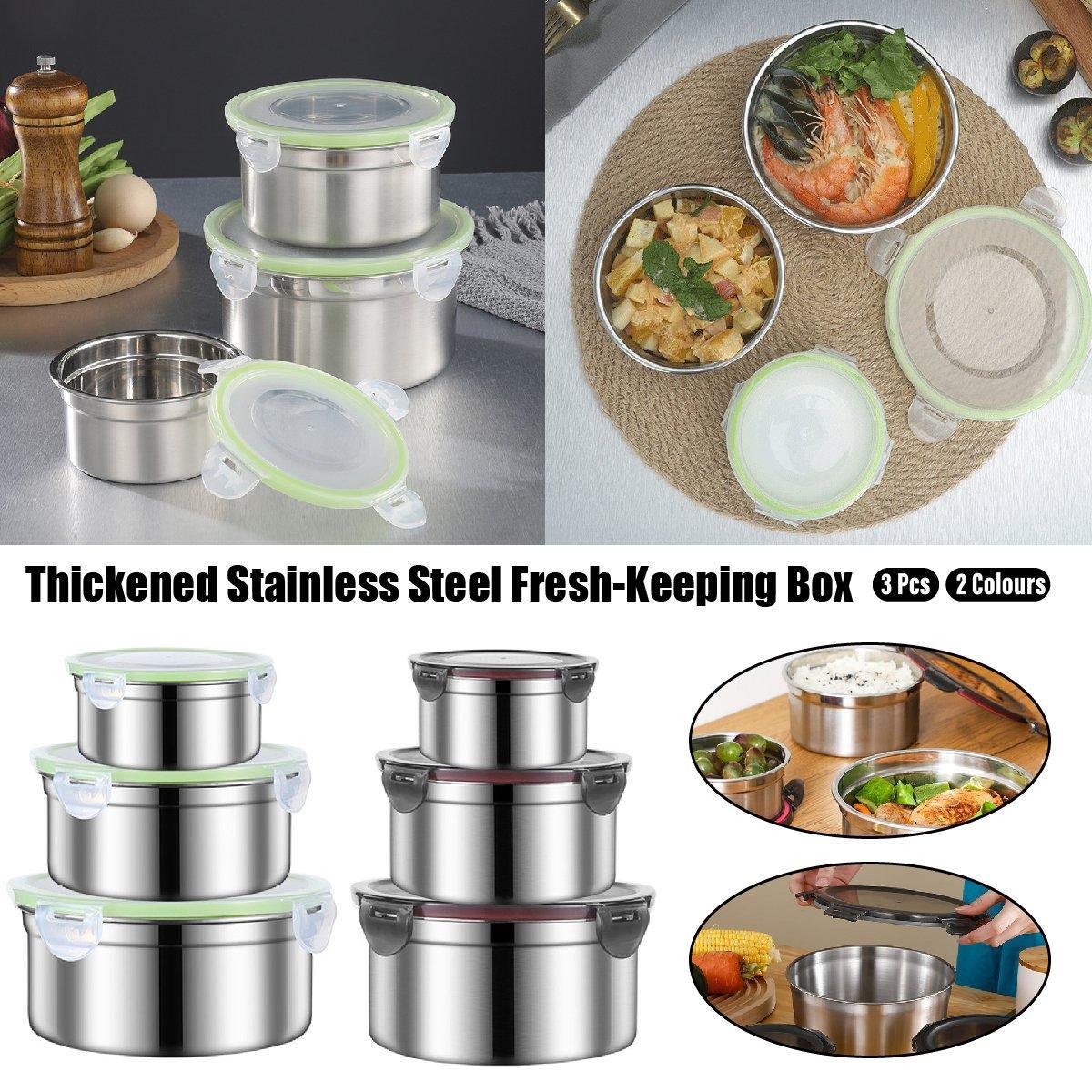 V528-LUNCH-BOX-3PCS-WHITE-909157-202509301727-00 3PCS Stainless Steel Sealed Crisper Storage Box with Lid Round Food Lunch Box - White - Image 1