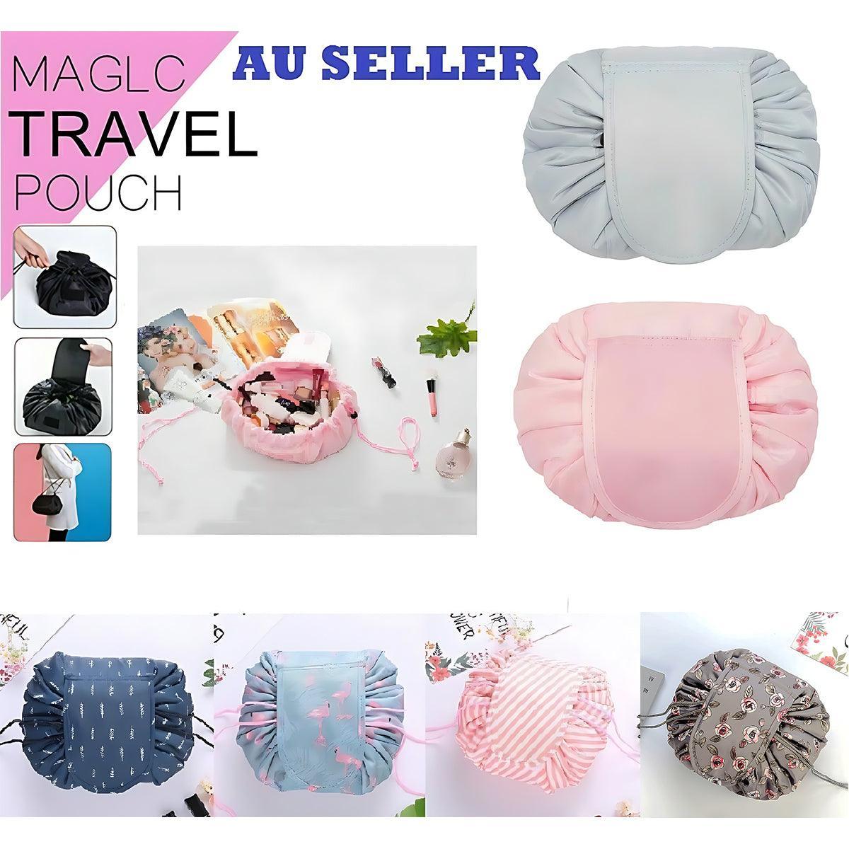 V528-MAKEUPBAG-GREENFIREBIRDS-67024-202510011118-00 Portable Travel Makeup Bag Drawstring Cosmetic Pouch Lazy Storage Organiser Case - Green Flamingo - Image 1