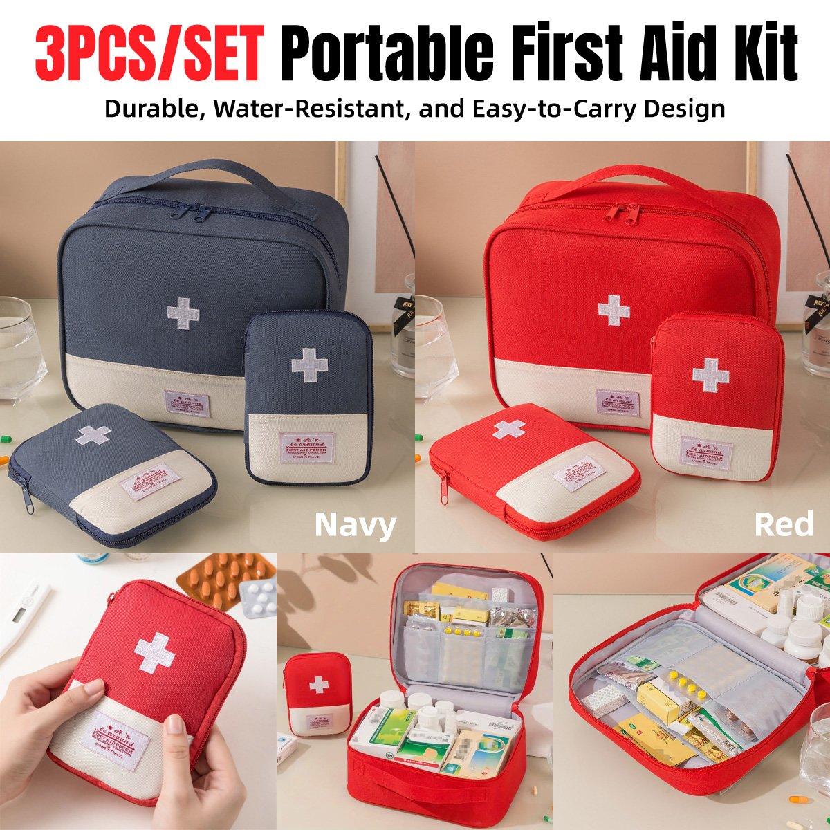 V528-MEDICAL-3PCS-NAVY-864807-202510010845-00 Set of 3 Portable Travel Medical Bags Organiser for Home Emergency Storage Use - Navy - Image 1