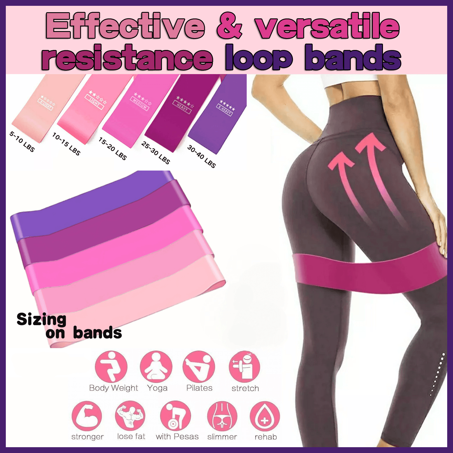 Exercise Resistance Bands Loop Power Strength Training Fitness Yoga Pilates Gym - Set of 5 PCS