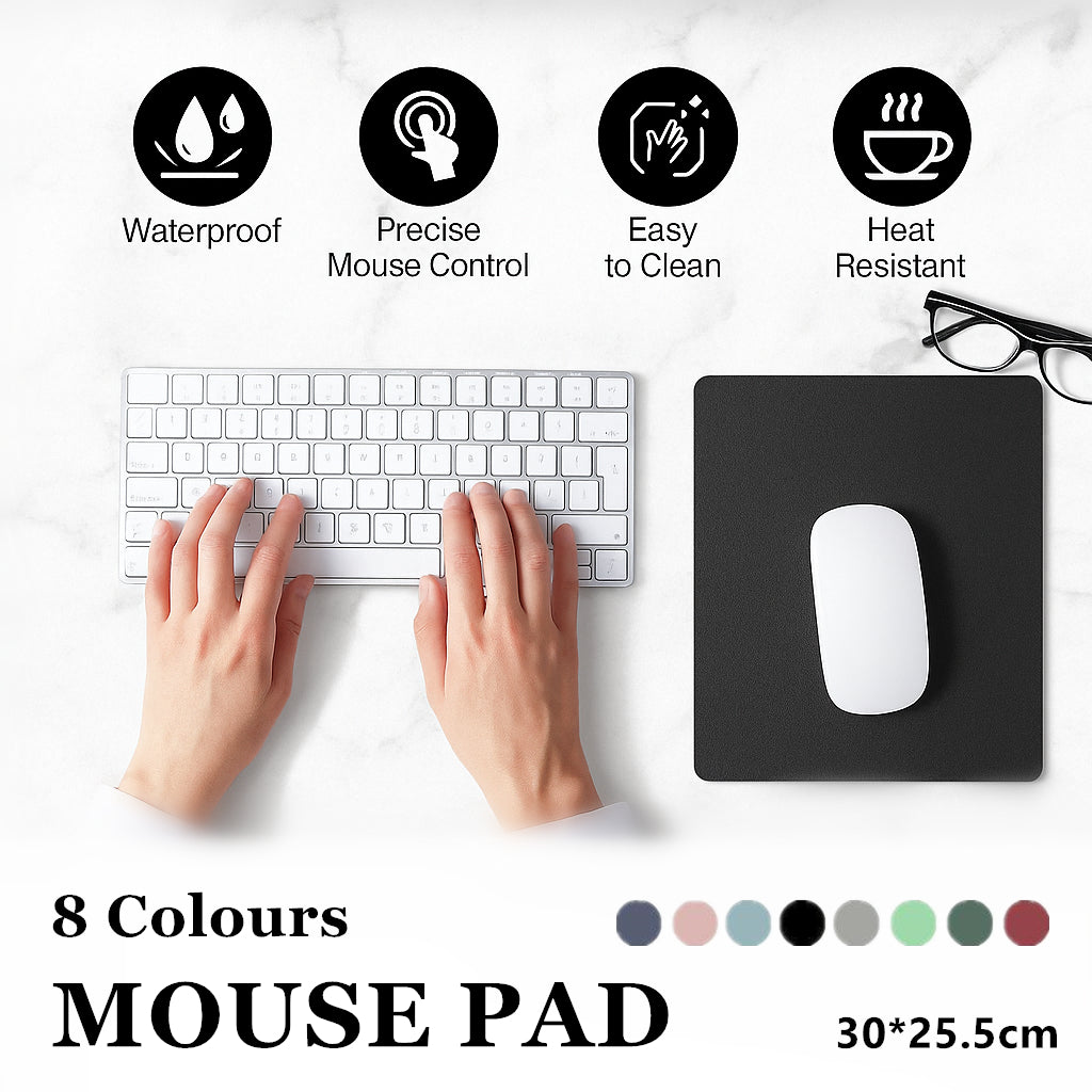 V528-MOUSE-BLACK-91970712-202509251435-00 Leather Mouse Pad 30x25.5cm Waterproof Gaming Desk Mat Anti Slip Rubber Mousepad - Black - Image 1