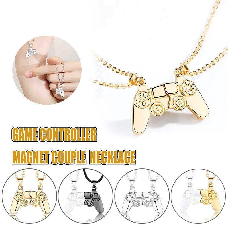 V528-NECKLACEPENDANT-04-894035-202509302045-00 Matching Gamer Controller Necklace for Couples or Friends Pendant Gift Set - Silver and Black - Image 1