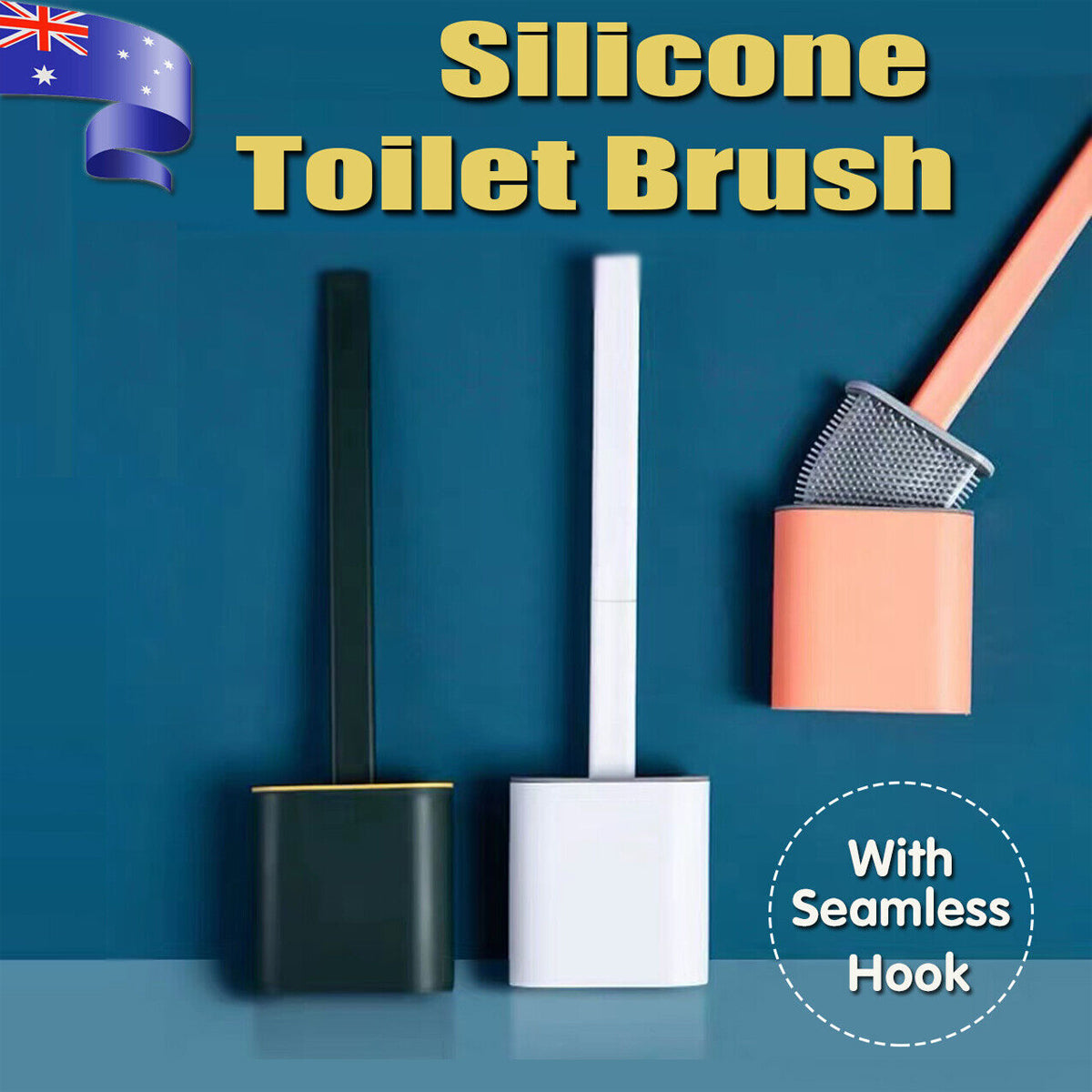 V528-P345631-202509302300-00 TPR Toilet Brush Set Silicone-Like Head with Holder Wall Mounted Detachable Handle - Blue * 1 Unit - Image 1
