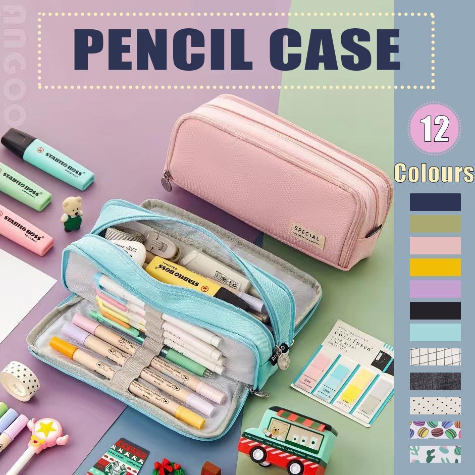 V528-PENCILCASE-PINK-139180-202510010400-00 Zipper Pencil Case Large Capacity Storage Bag School Stationery Makeup Organizer - Pink - Image 1