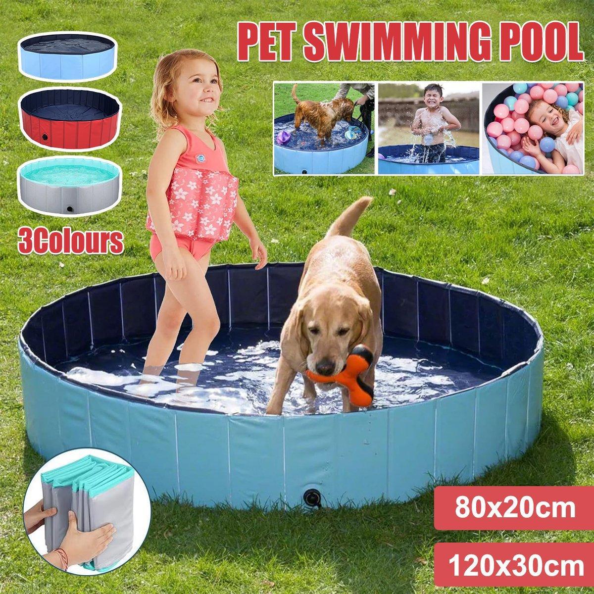 V528-PET-BATH-RED-DARKBLUE-120-30-310328-202510010545-00 Pet Swimming Pool Foldable Portable Pool for Dogs Outdoor Summer Play - Red-120x30cm - Image 1