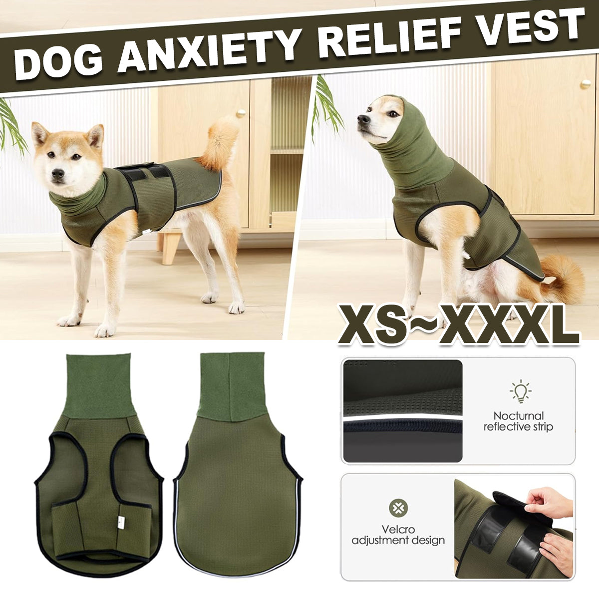V528-PET-JACKET-GREEN-XL-202509302200-00 Calming Dog Vest for Stress Relief Travel Thunder Wrap Jacket for Medium Large Dogs - XL - Image 1
