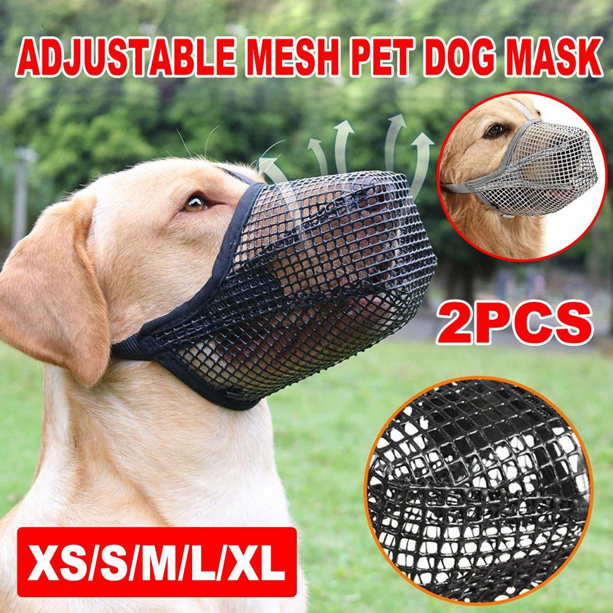 V528-PET-MUZZLE-GREY-2PCS-M-749238-202510010845-00 2PCS Adjustable Mesh Pet Dog Muzzle Mask Mouth Cover No Bite Strap Mouth Cover - Grey-M - Image 1