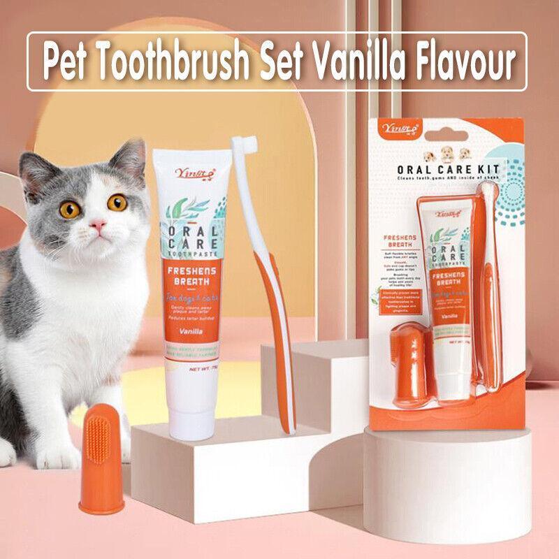 V528-PETTOOTHPASTE-ORANG-60016-202509250932-00 Pet Toothbrush Toothpaste Set for Cats and Dogs Vanilla Flavor Oral Care Kit - Image 1